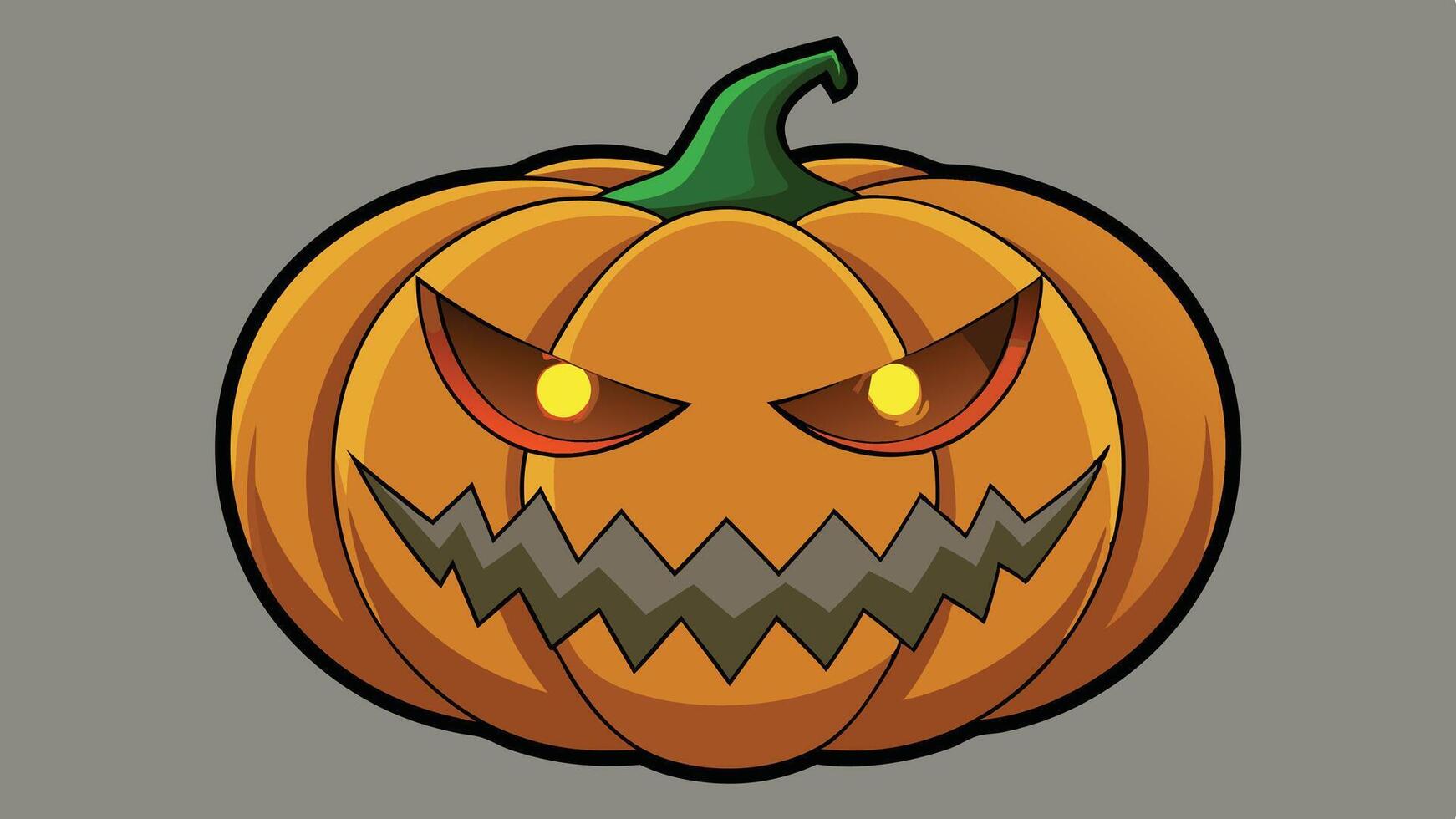 A spooky carved pumpkin with a mischievous expression and a twisted stem, set against a warm brown background during the Halloween season vector