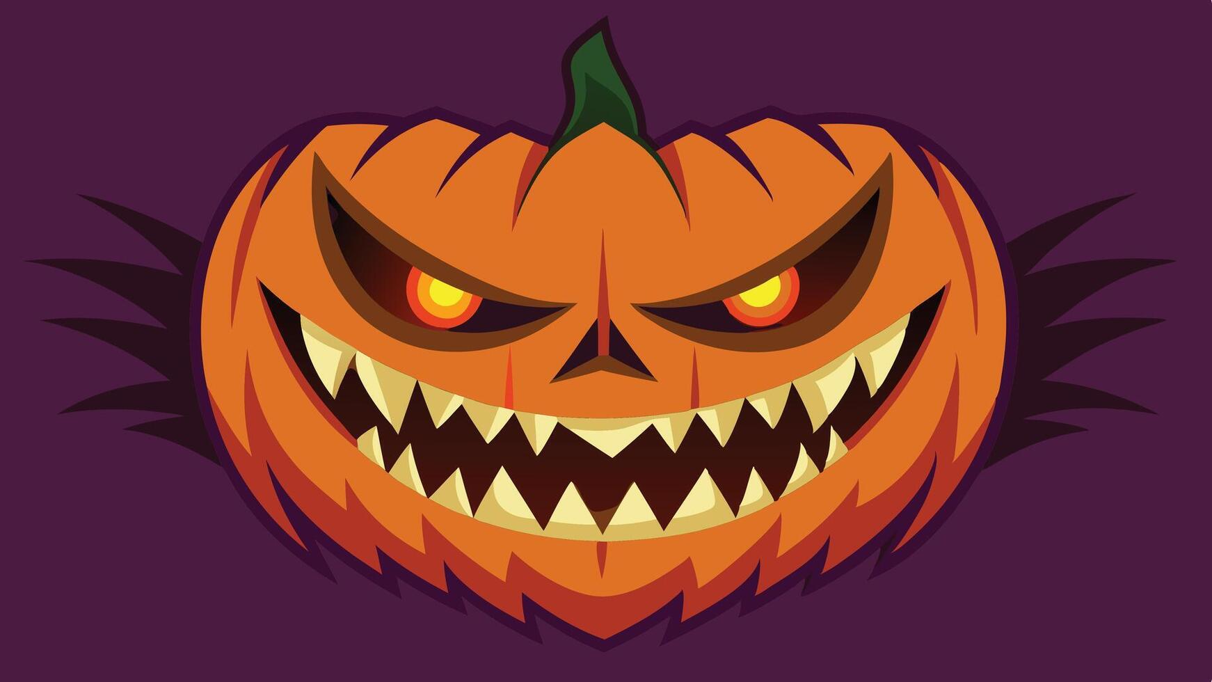 A fierce, glowing jack o' lantern with sharp teeth and glowing eyes, perfect for Halloween celebrations and spooky decorations in the evening vector