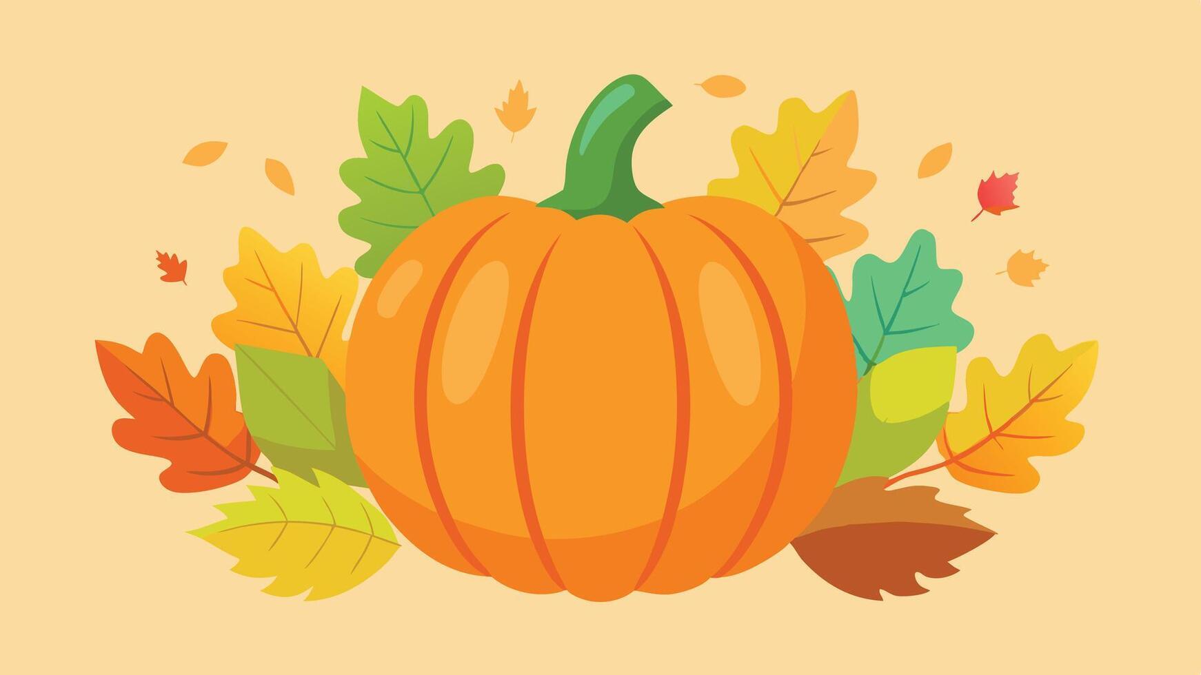 A vibrant orange pumpkin surrounded by colorful autumn leaves and berries, symbolizing the harvest season and the beauty of fall in a warm, inviting display vector