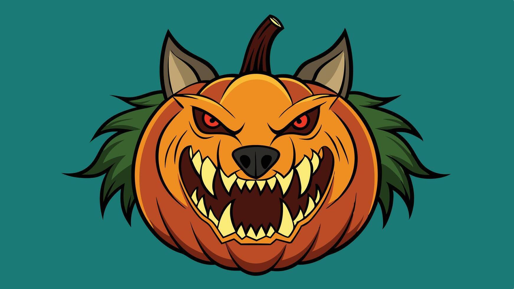 A fierce werewolf emerging from a carved pumpkin, showcasing its menacing expression during a Halloween celebration vector