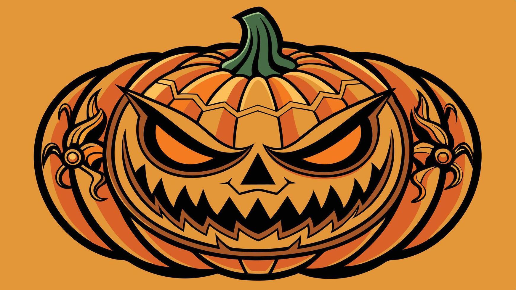 A menacing Halloween pumpkin with carved features and a vibrant orange hue, set against a solid background to celebrate the festive season vector