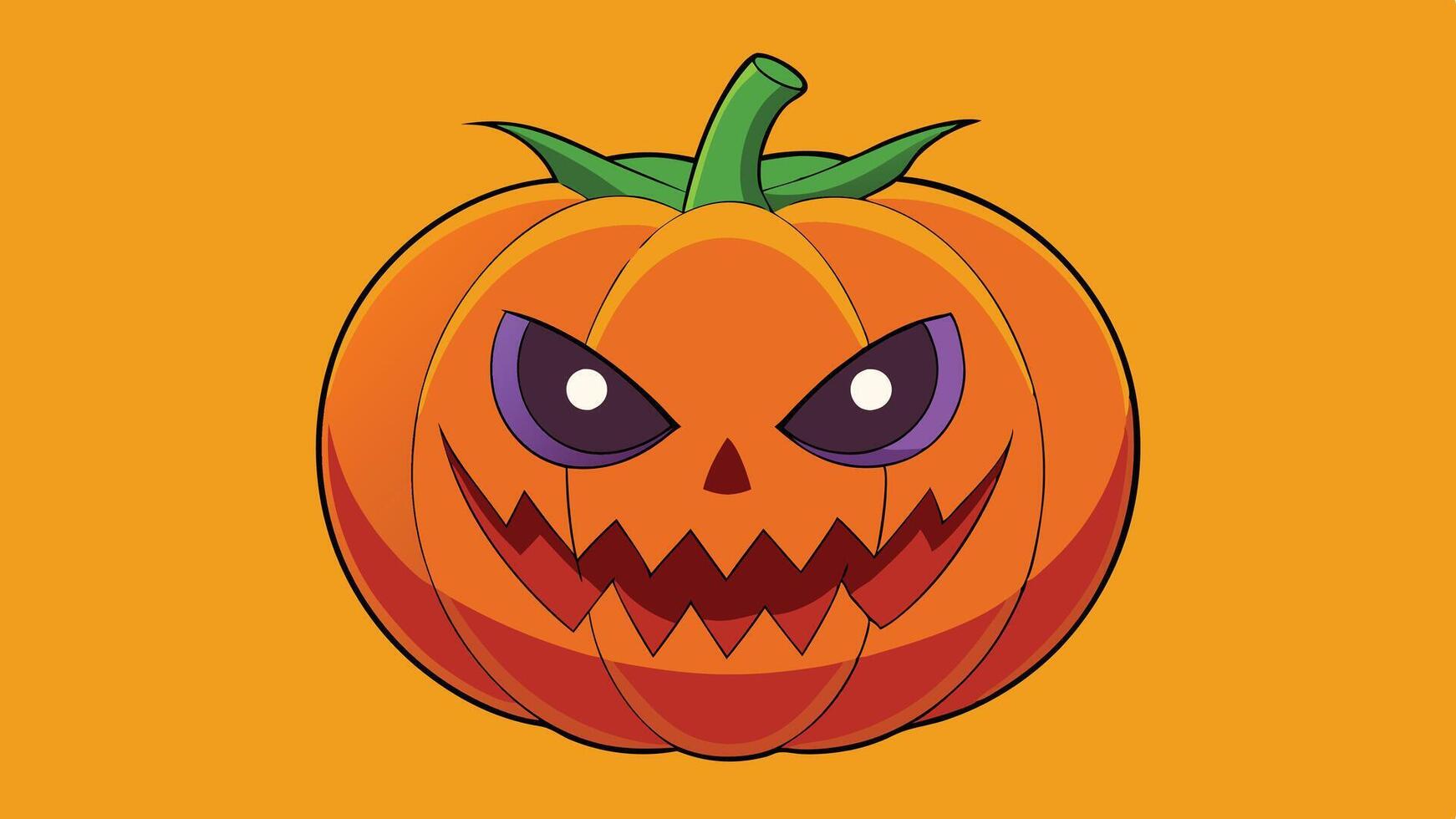A mischievous Halloween pumpkin with a wicked grin and vibrant colors set against an orange background, perfect for autumn decorations and festivities vector