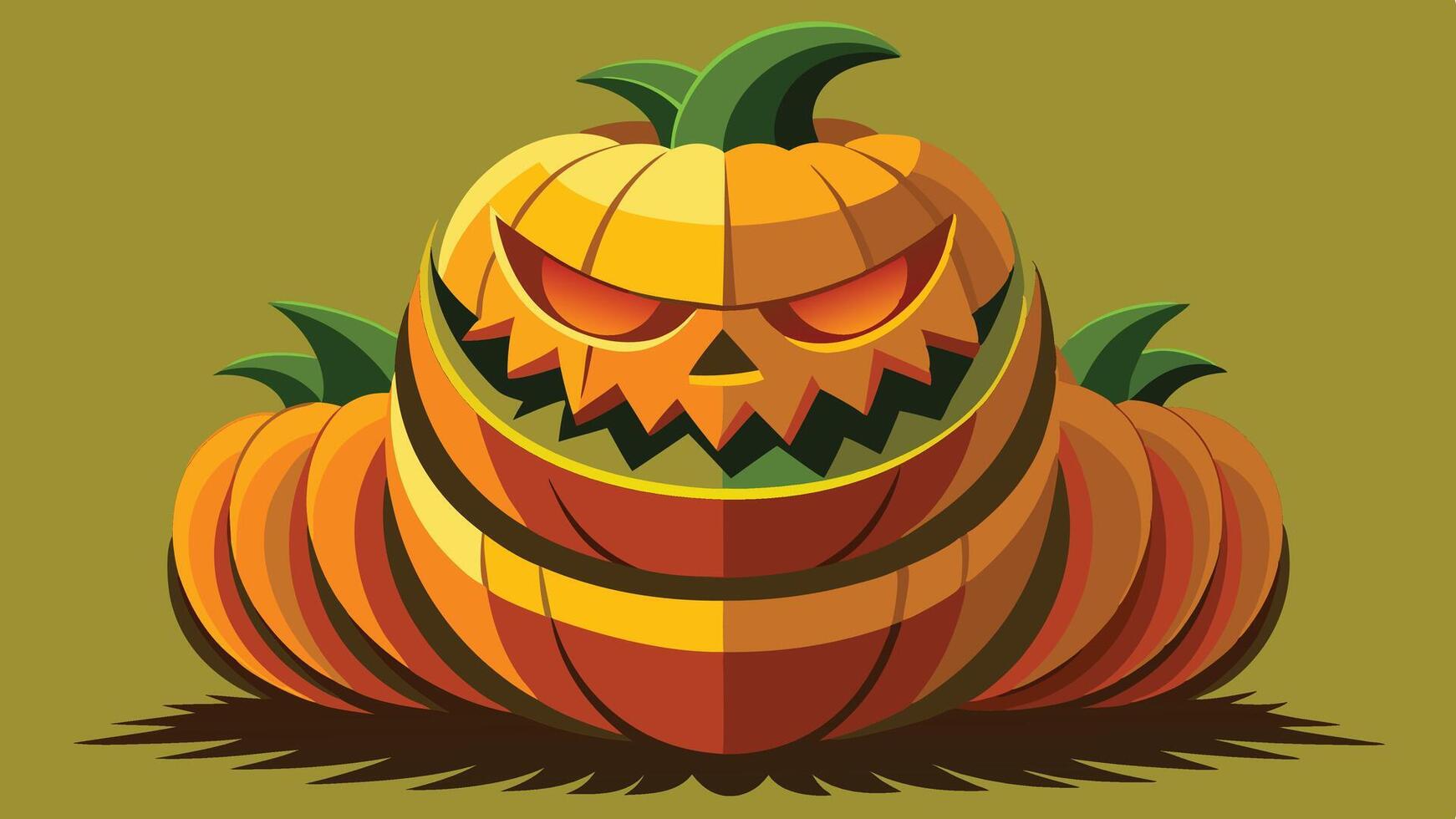 Creative pumpkin carving design featuring multiple faces stacked on a colorful background during autumn festivities vector