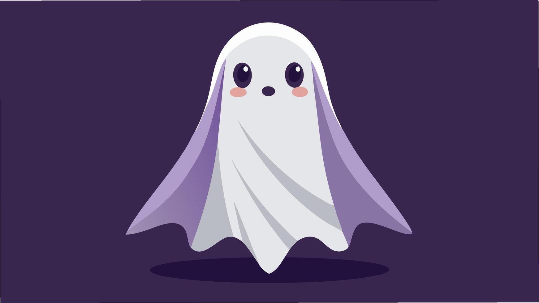 A cute cartoon ghost character with big eyes and a friendly expression on a purple background, perfect for Halloween themes and children s illustrations vector