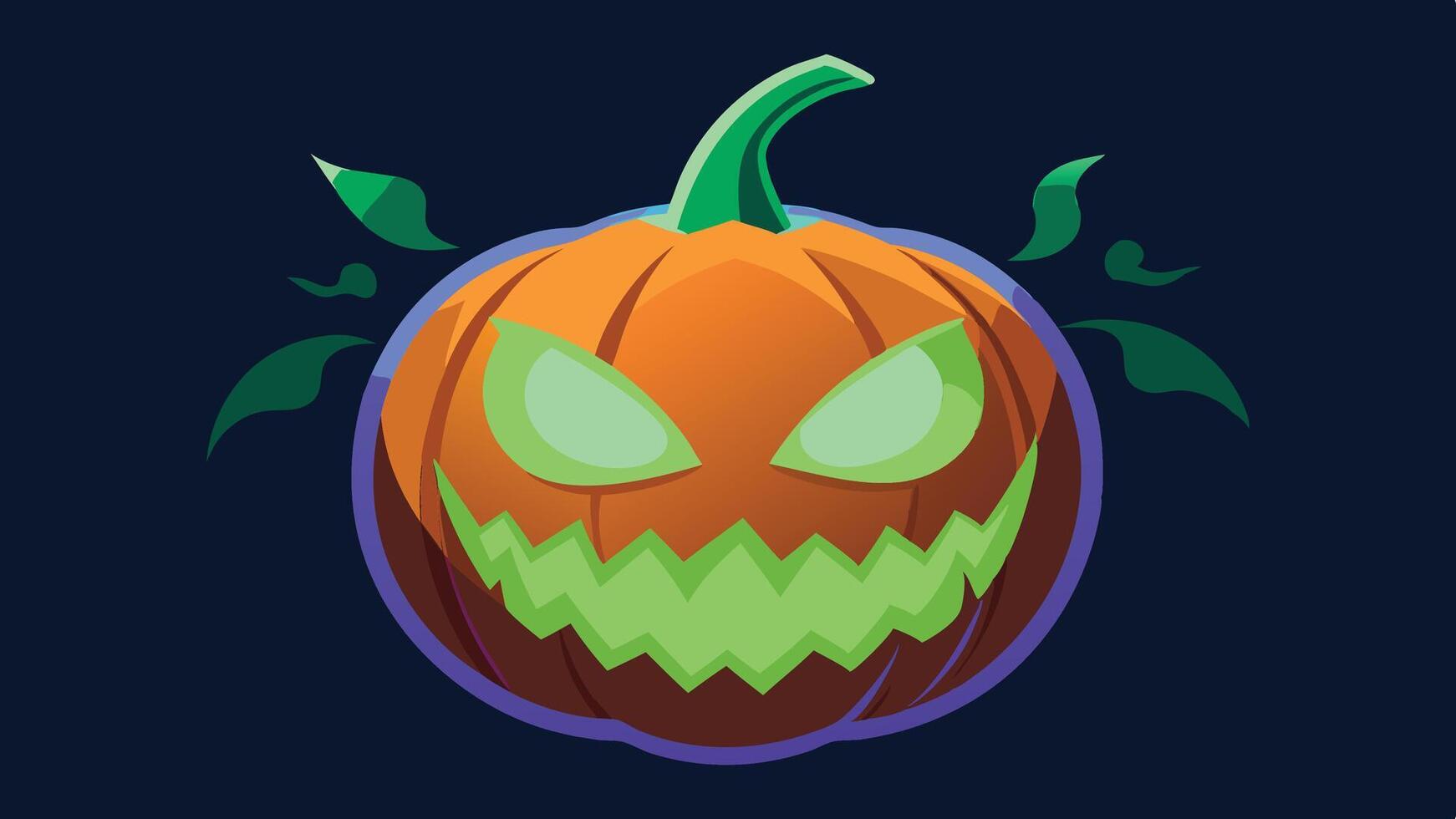 A sinister jack-o -lantern with glowing eyes and a jagged grin, set against a dark background, captures the spooky essence of Halloween celebrations vector