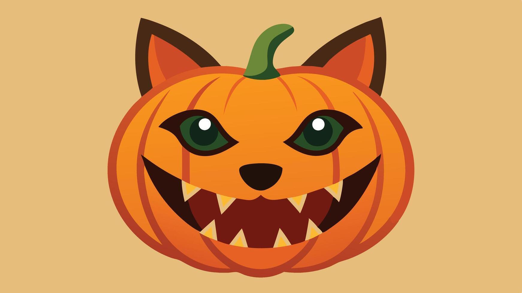 A cheerful cartoon cat face design with pumpkin features, perfect for Halloween decorations, showcasing a playful vibe against a simple background vector