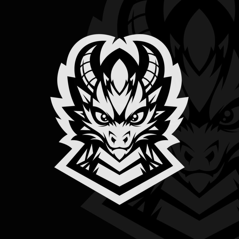 A black and white logo with a dragon head vector