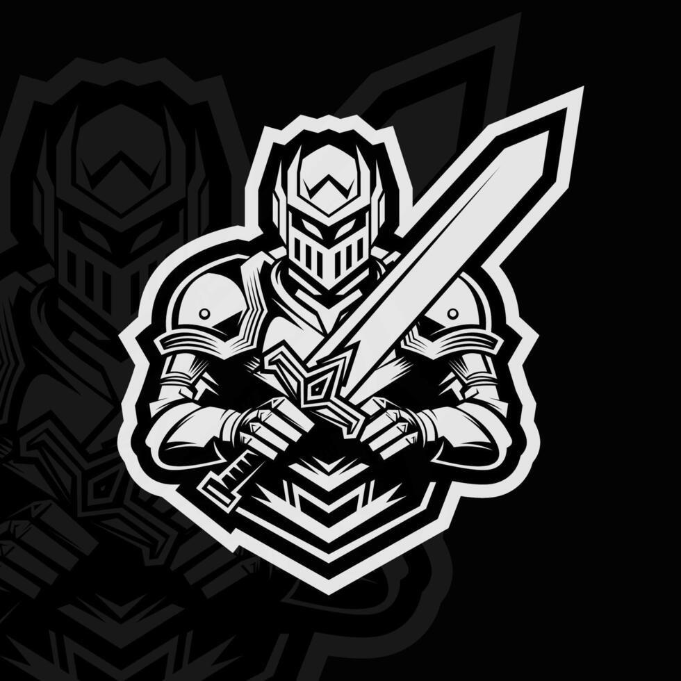 A knight with a sword and shield logo vector