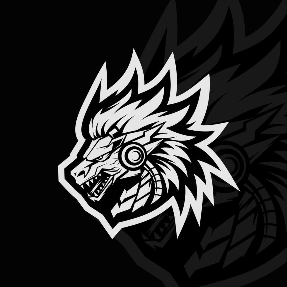 A black and white logo with a dragon head vector