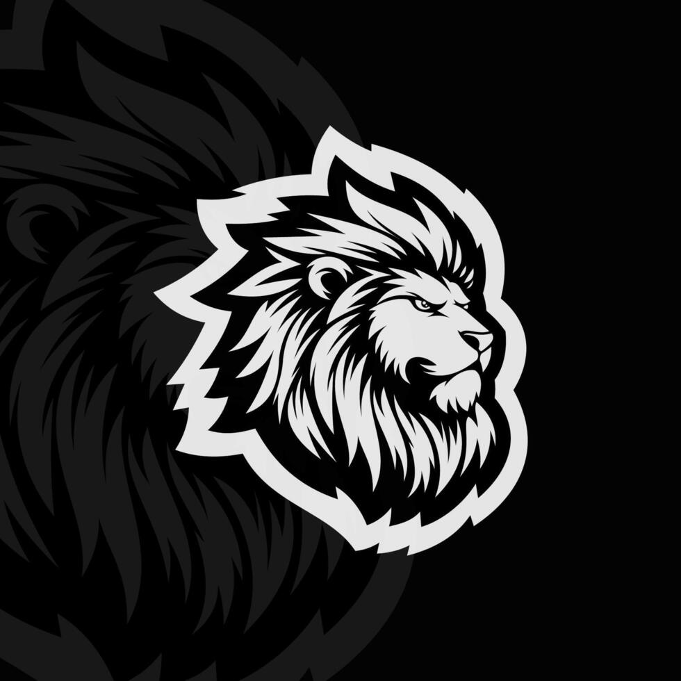 Lion head logo design, black and white vector