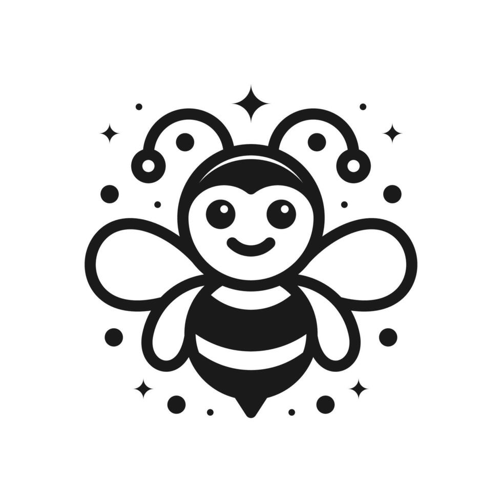 A black and white bee icon with stars vector