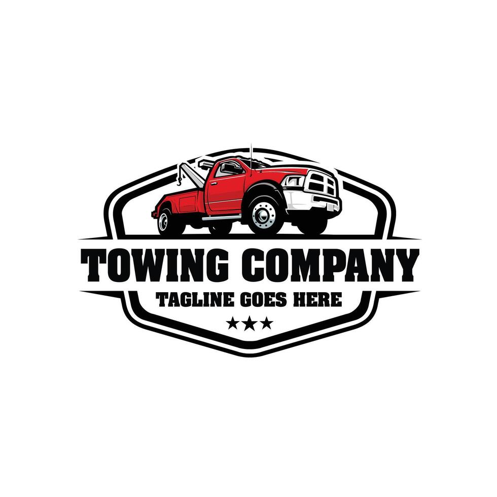 Towing company emblem logo design isolated. Ready made template set logo for towing and wrecker industry vector