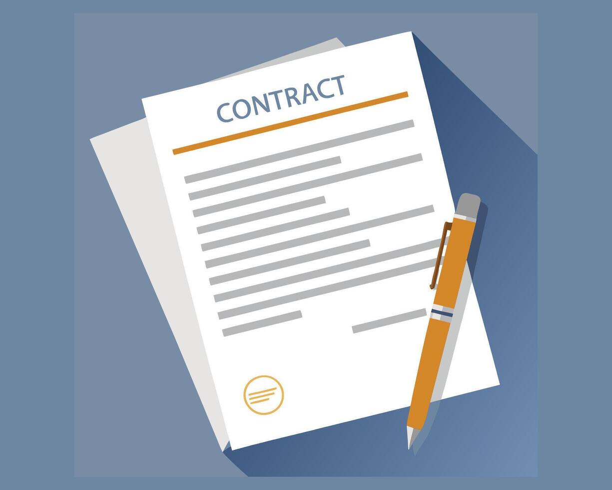 contract document with pen and paper on blue background vector