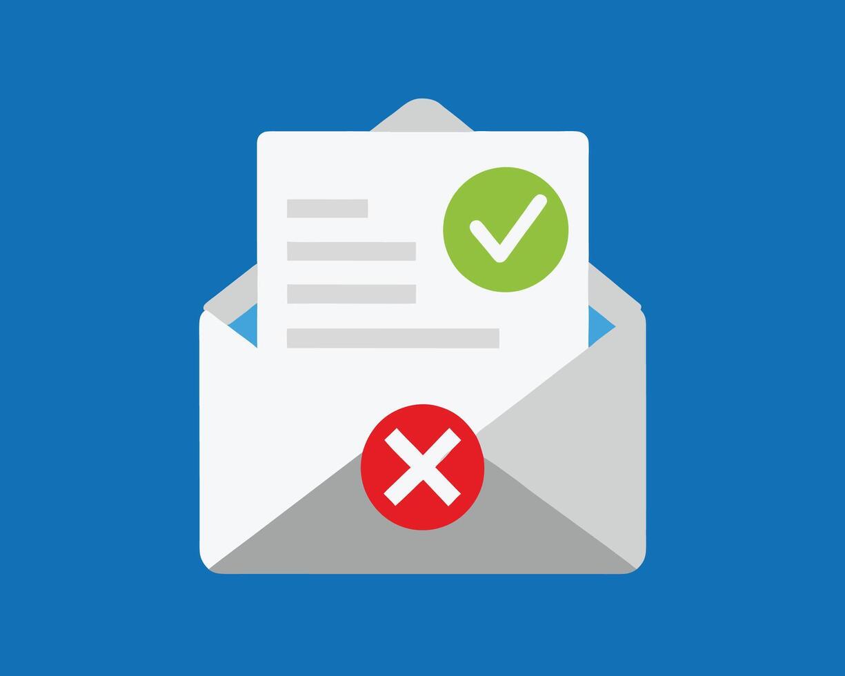 check mark in mail envelope confirm and rejection spam email vector