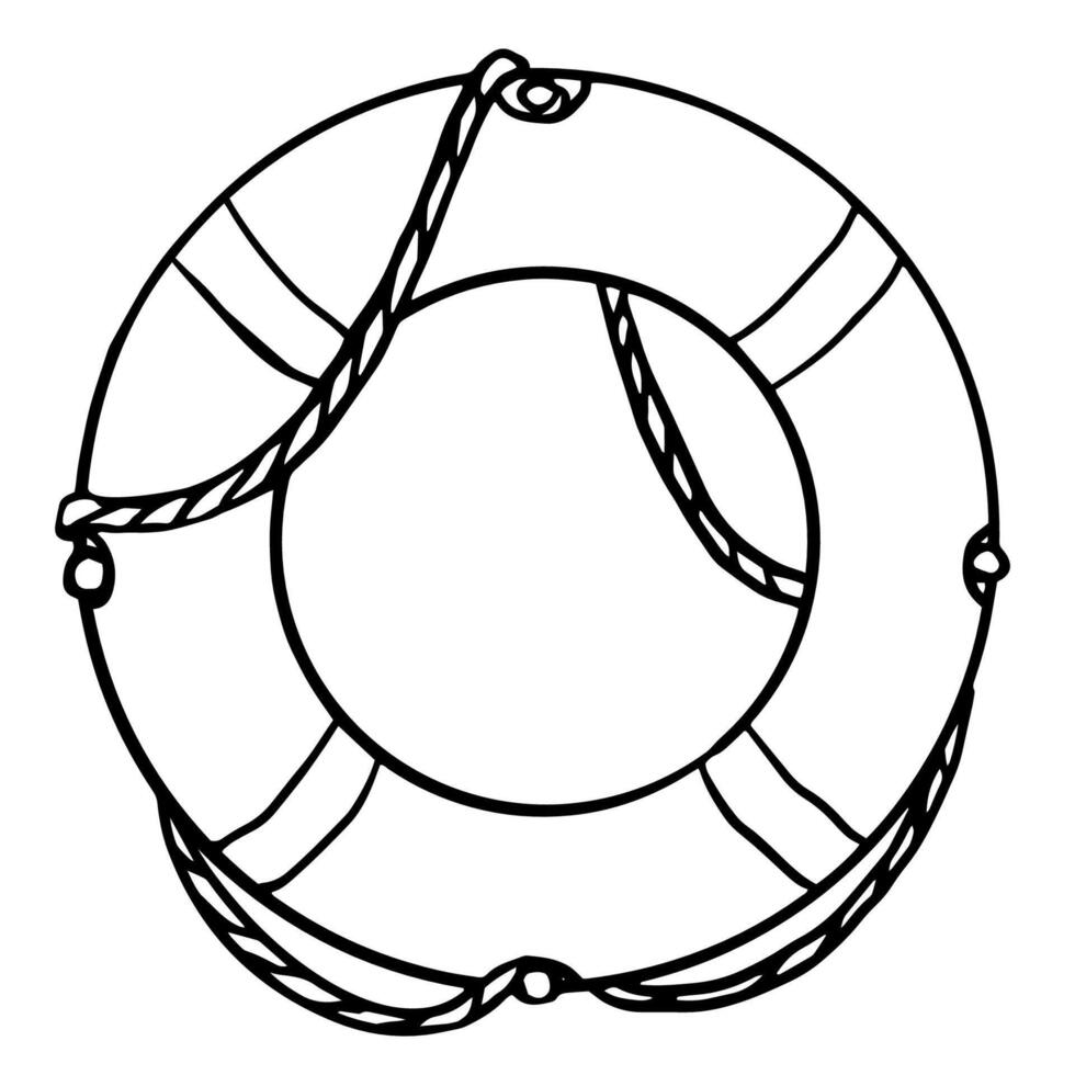 Lifebuoy icon in doodle style, hand drawn isolated on white background for Sea, ocean, beach, sail poster, banner, card design. vector