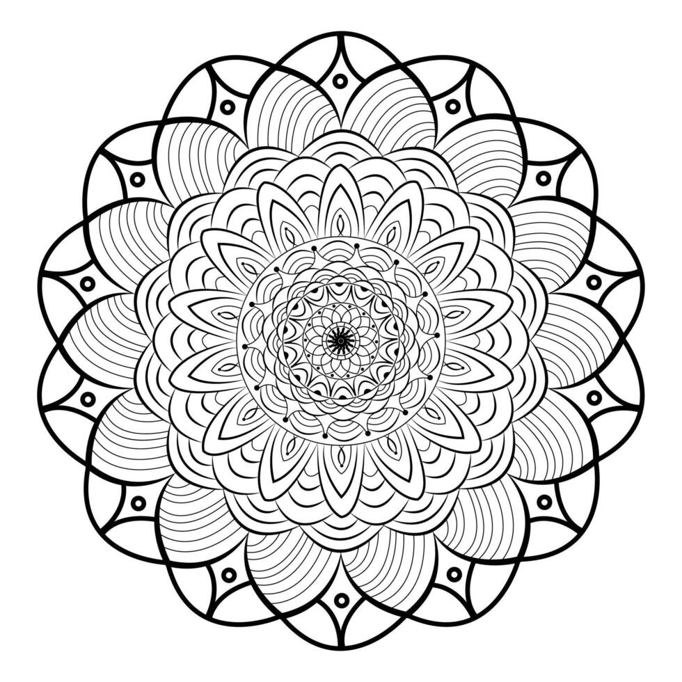 Abstract black line round mandala in white background. vector