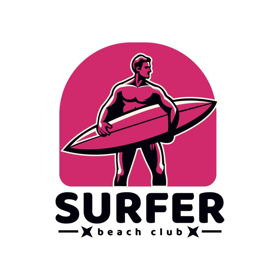 surfer logo with a combination of a man, waves, beach in isolated white background vector