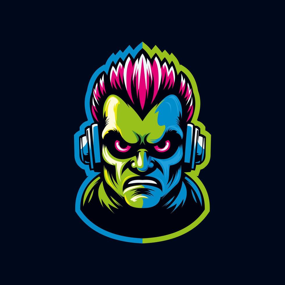 cool colorful monster faces using headphones vector
