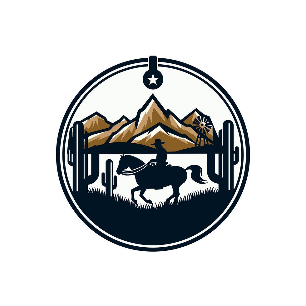 cowboy riding horse in the mountains texas vibes illustration vector