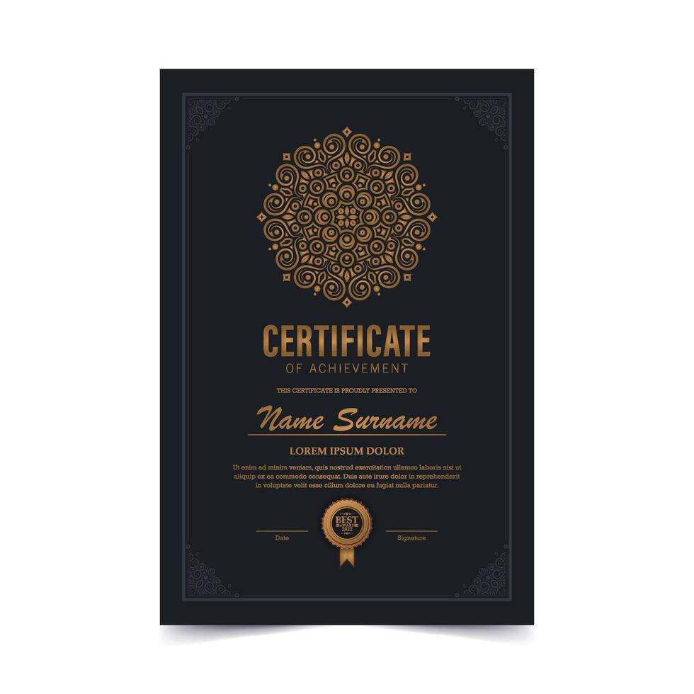 Luxury mandala certificate award diploma vector