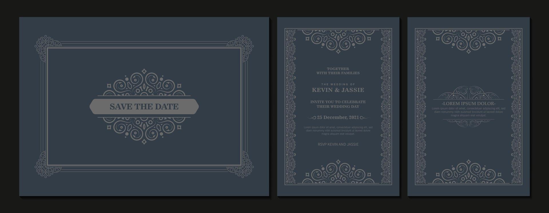 Set of classic wedding invitation card vector