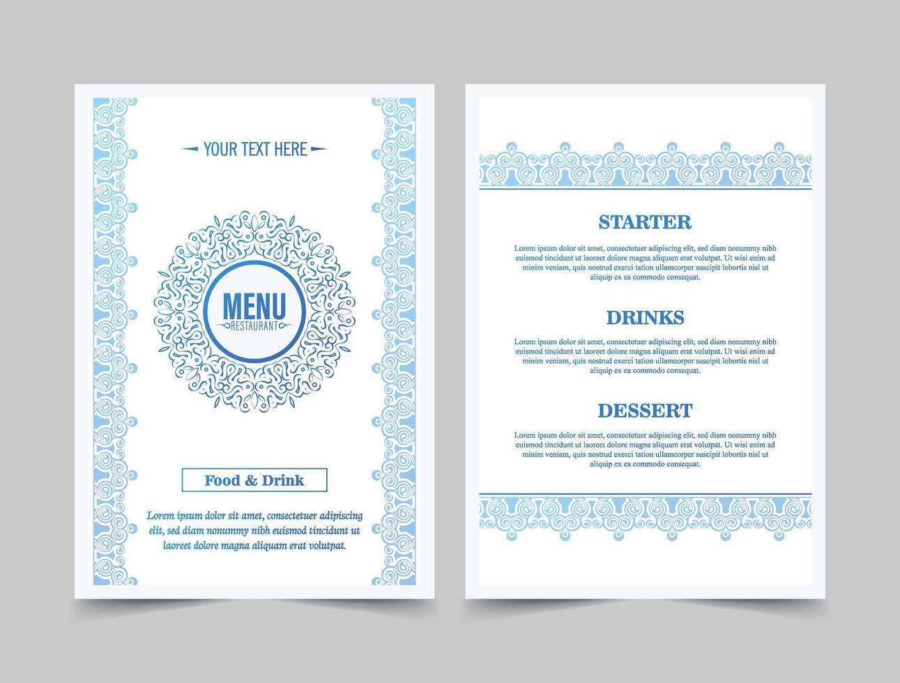 Blue restaurant menu layout ornament design vector
