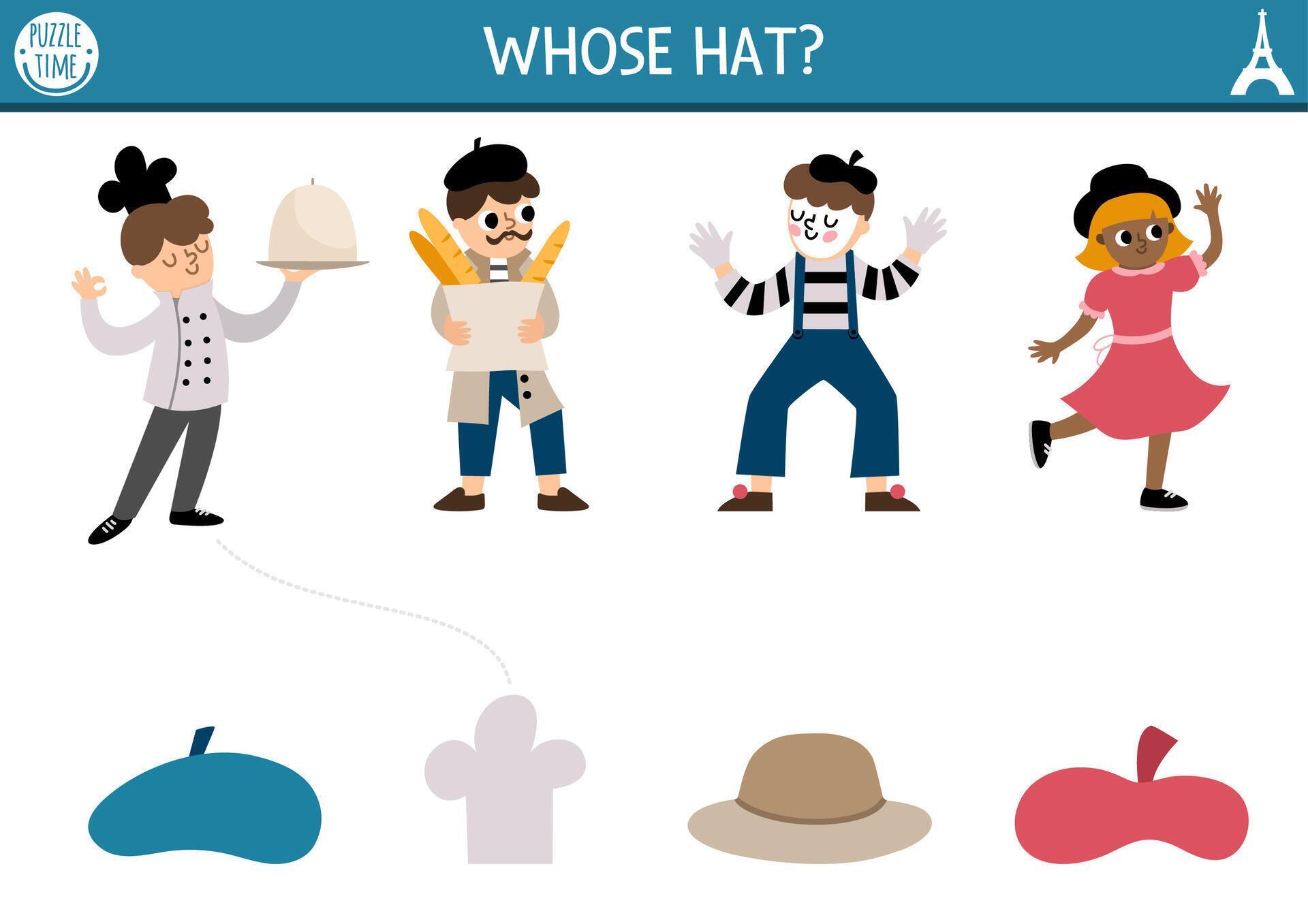France shadow matching activity Puzzle with French people Find