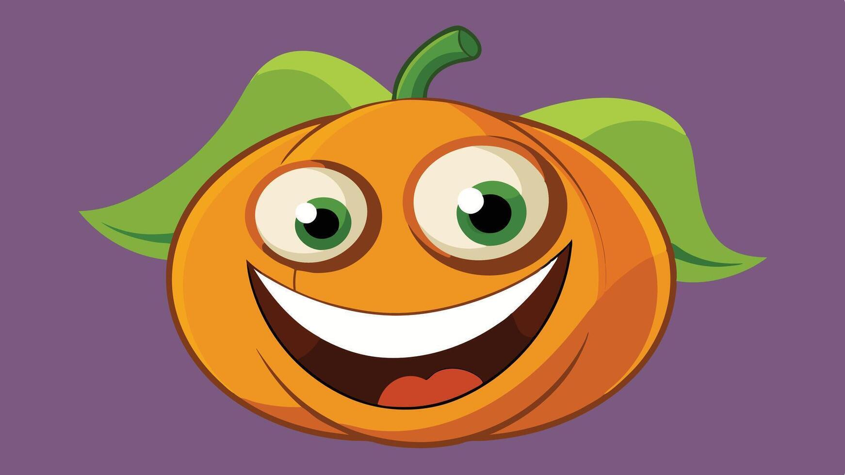 A cheerful cartoon pumpkin character with big eyes and a wide smile against a vibrant yellow background, perfect for autumn and Halloween themed designs vector