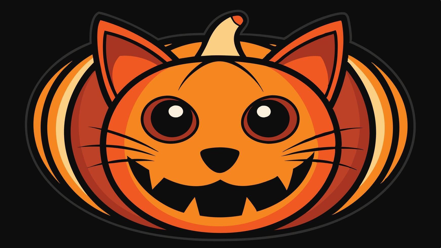 A cheerful cartoon cat face design with pumpkin features, perfect for Halloween decorations, showcasing a playful vibe against a simple background vector