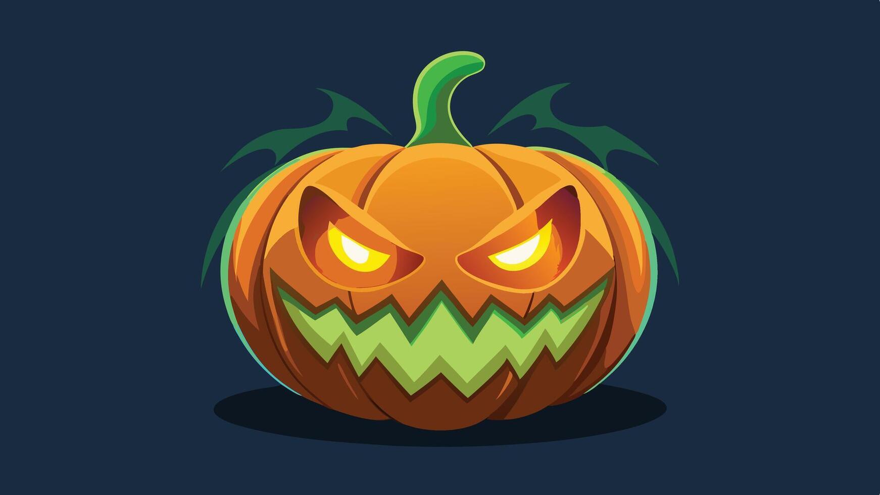 A sinister jack-o -lantern with glowing eyes and a jagged grin, set against a dark background, captures the spooky essence of Halloween celebrations vector