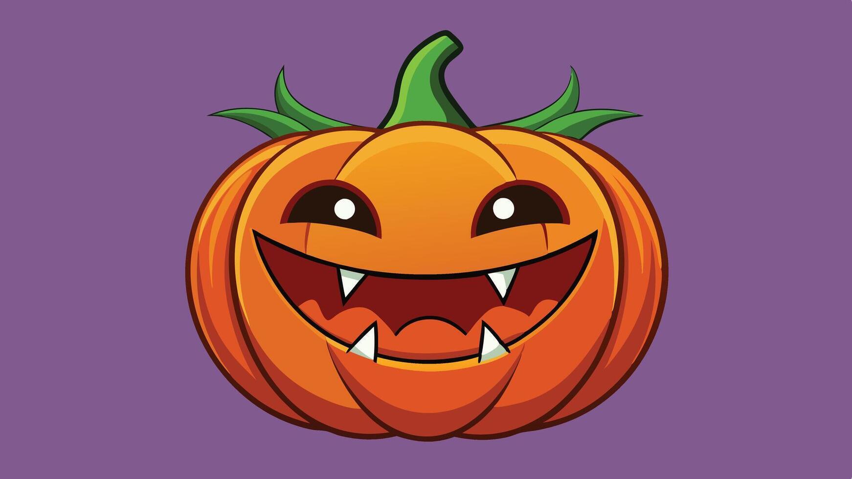 A cheerful Halloween pumpkin with a wide grin and sharp teeth, set against a green background, captures the spirit of festive decorations and seasonal fun vector