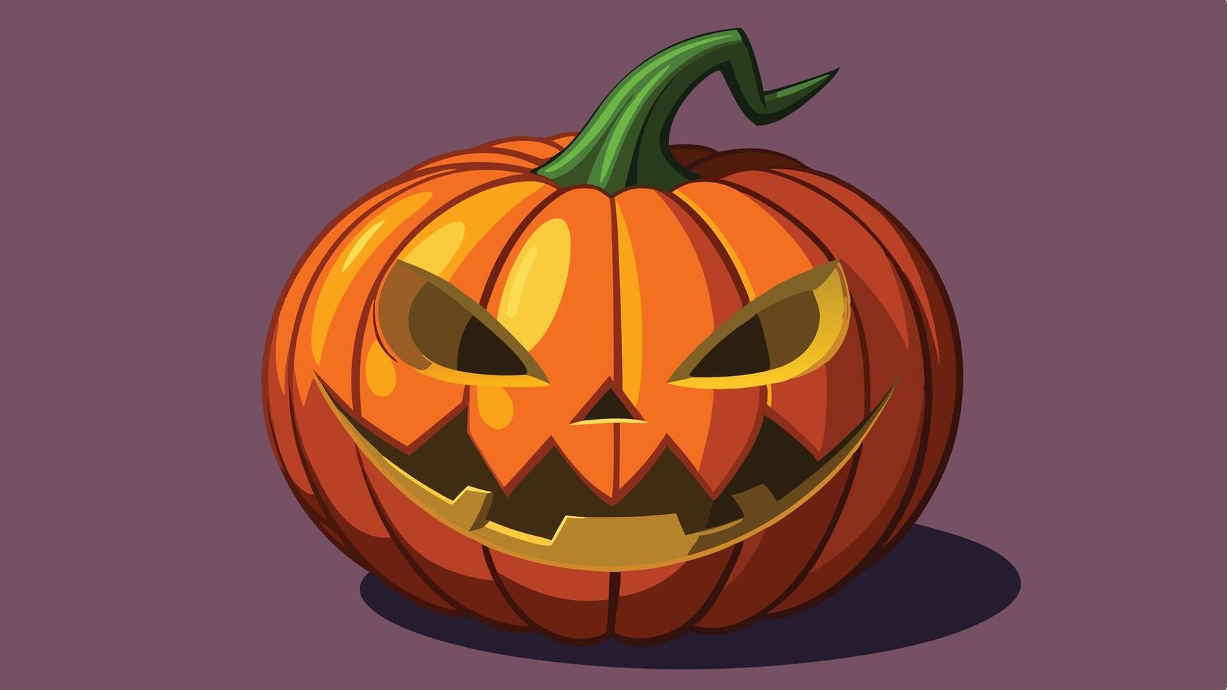 A carved Halloween pumpkin with a mischievous expression, sitting against a purple background during the spooky season vector