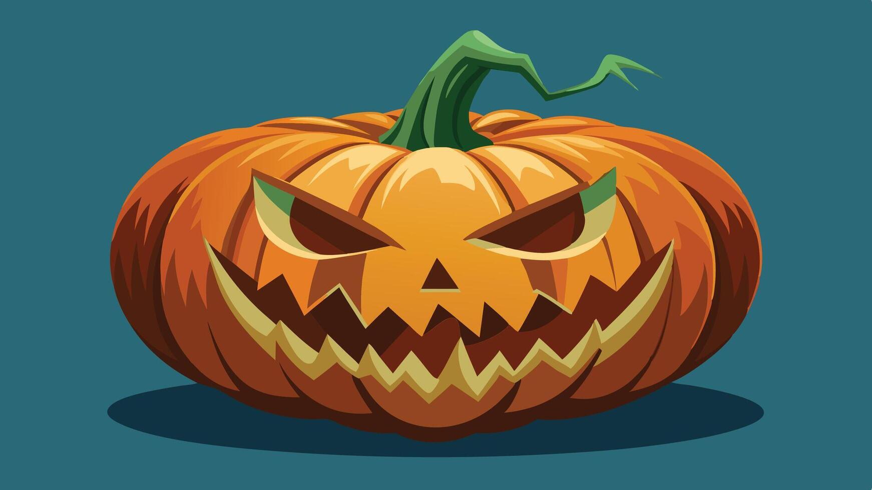 A mischievous Halloween pumpkin grinning with sharp teeth, set against a blue background, embodies the spooky spirit of the autumn season vector