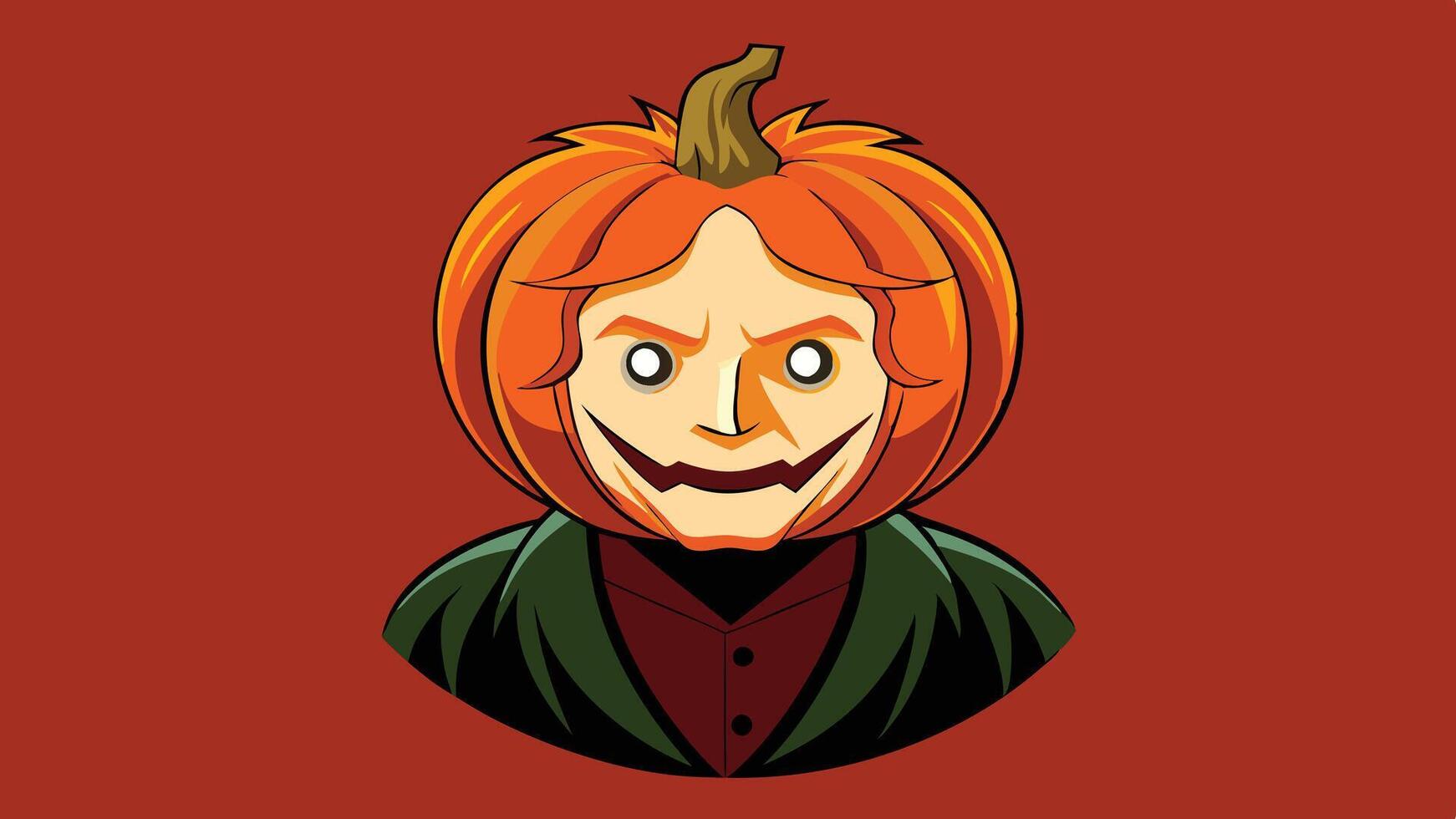 A cheerful cartoon character peeking out from a carved pumpkin against an orange background, embodying the spirit of Halloween festivities and autumn celebrations vector
