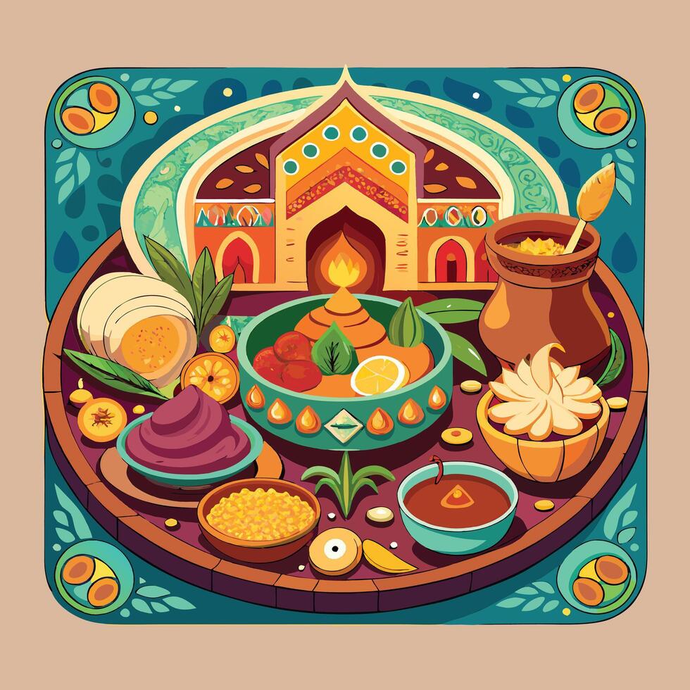 A big size traditional indian food thali vector