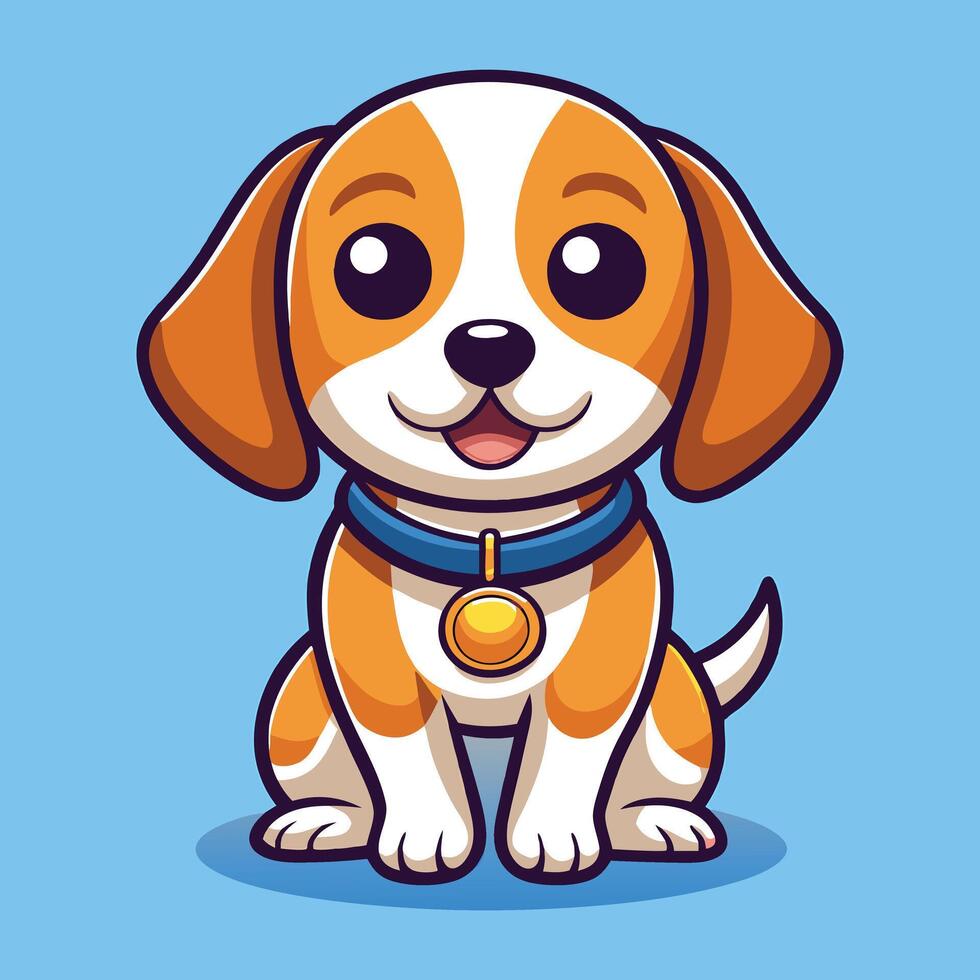 a-cartoon dog with a collar and a medal sitting vector