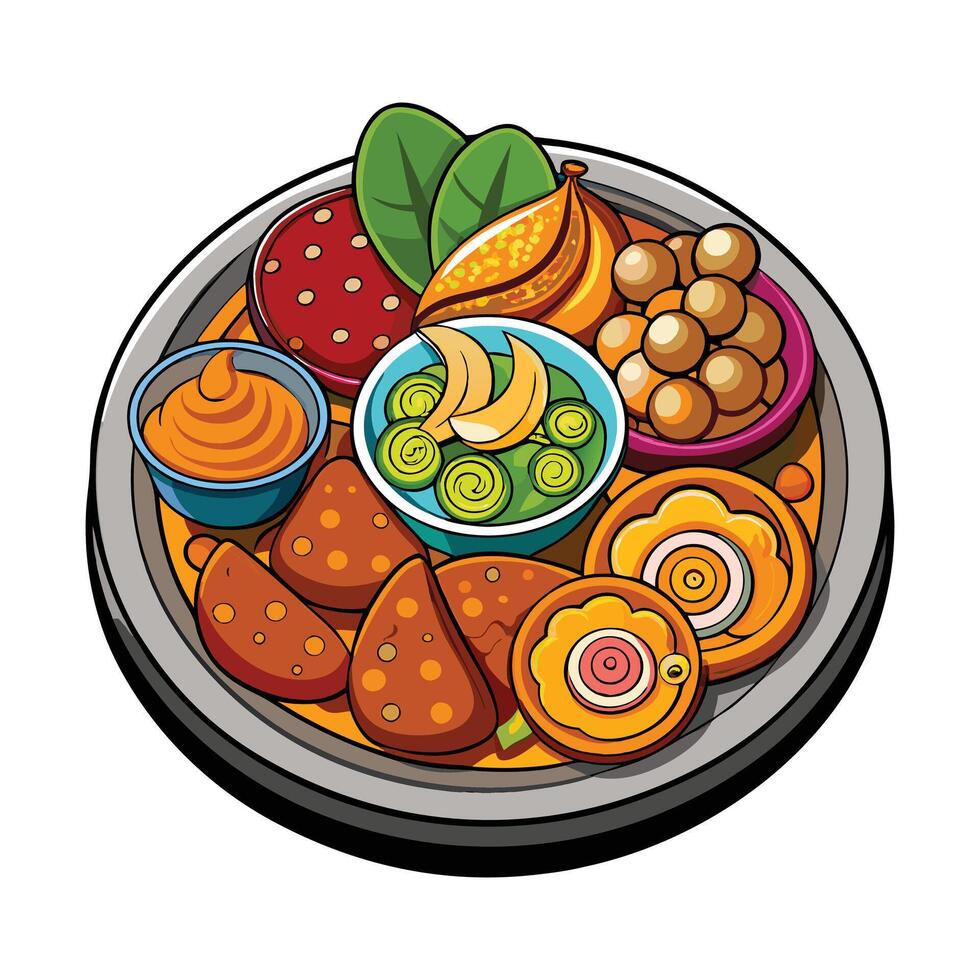 A full plate of Tasty Indian Cuisine with white background vector