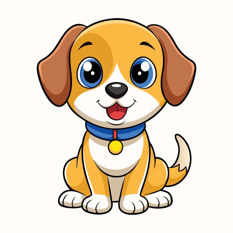 cartoon dog with blue eyes and a red collar sitting on a white background vector