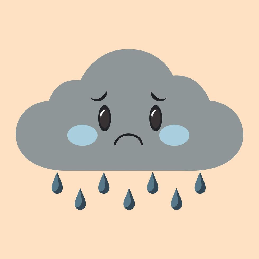 Tearful Cloud with Raindrops, Emotional Weather Illustration vector