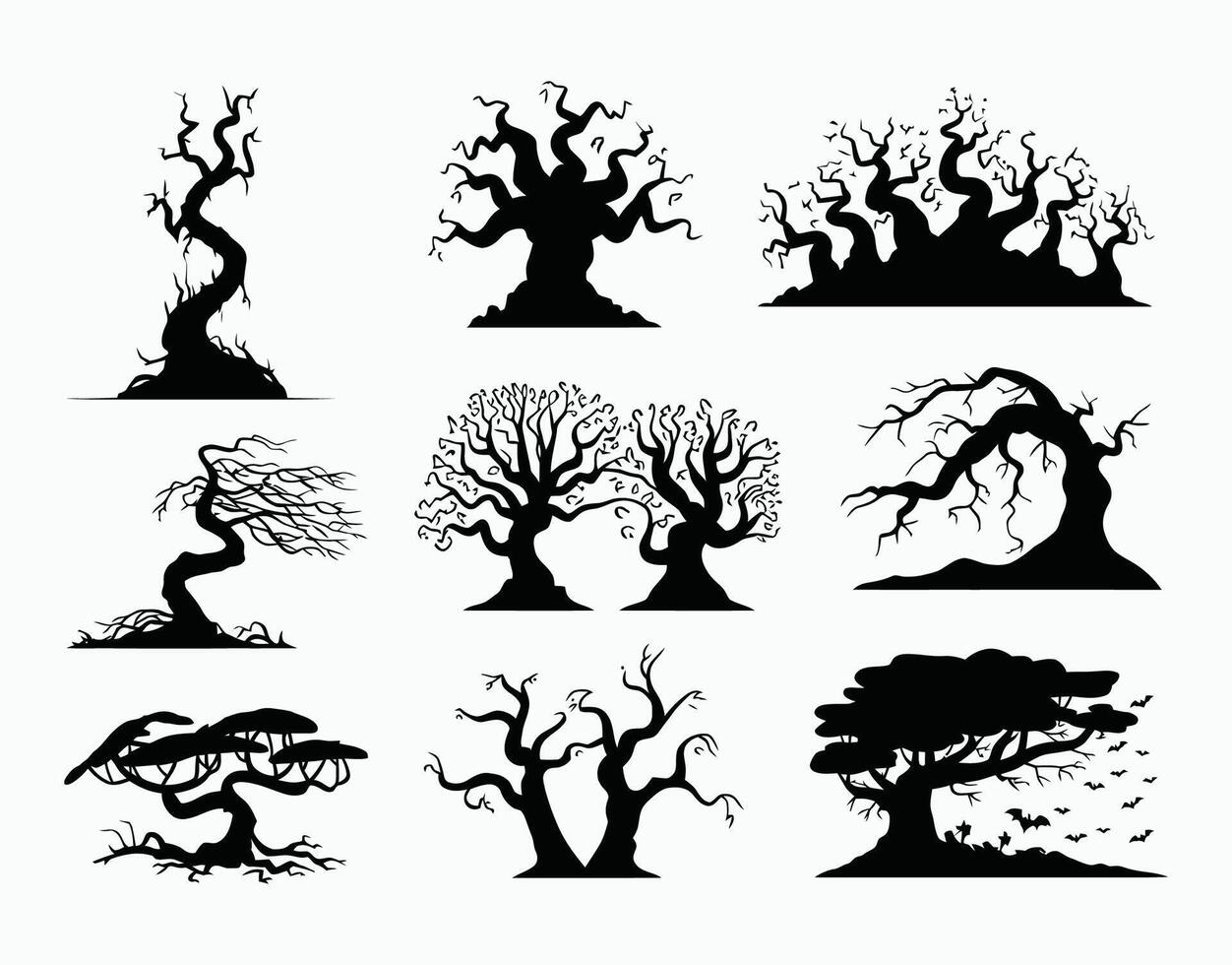 Spooky Tree Silhouettes Set EPS Template Illustration vector