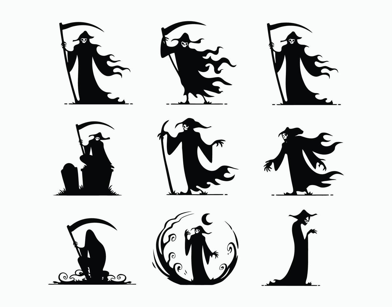 Shadowy Figure of the Grim Reaper Silhouette EPS Template Illustration vector