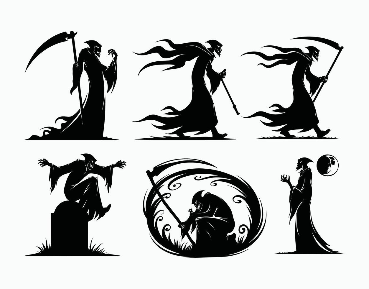 Crouching Grim Reaper Silhouette EPS Template vector