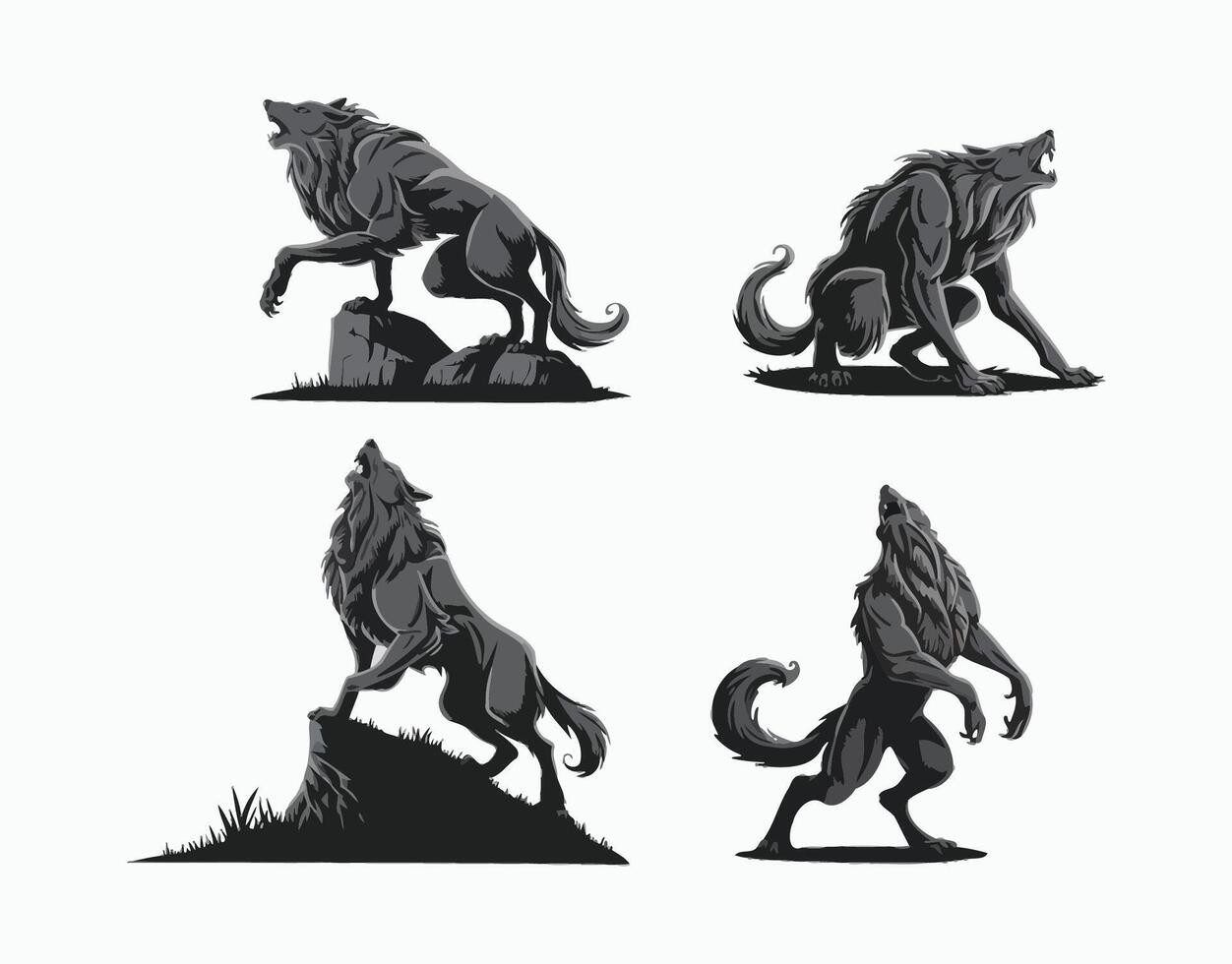 Silhouetted Wolves Silhouette EPS Template Illustration vector