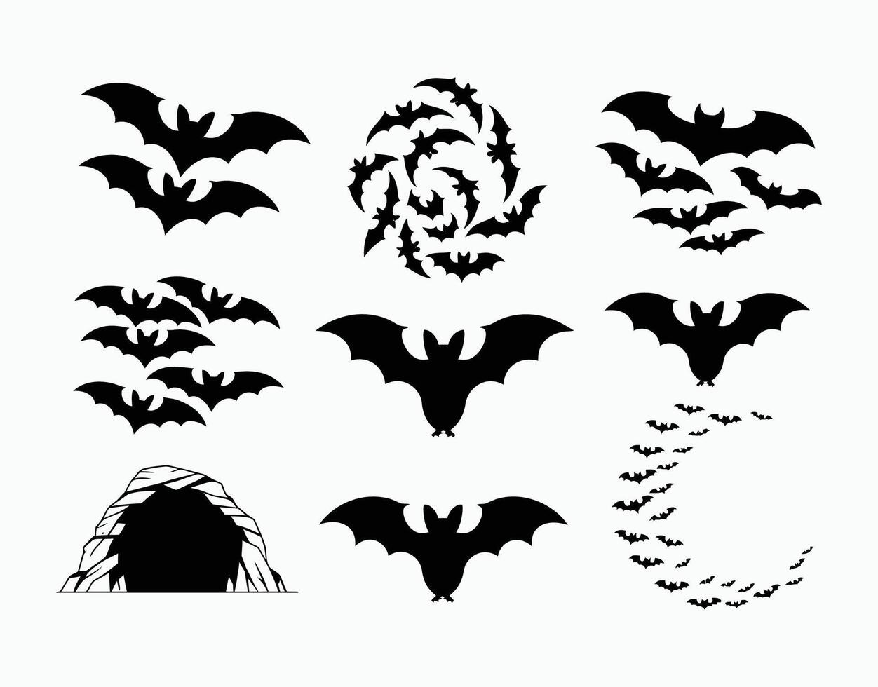 Bats Coming Out of a Cave Silhouette EPS Template vector