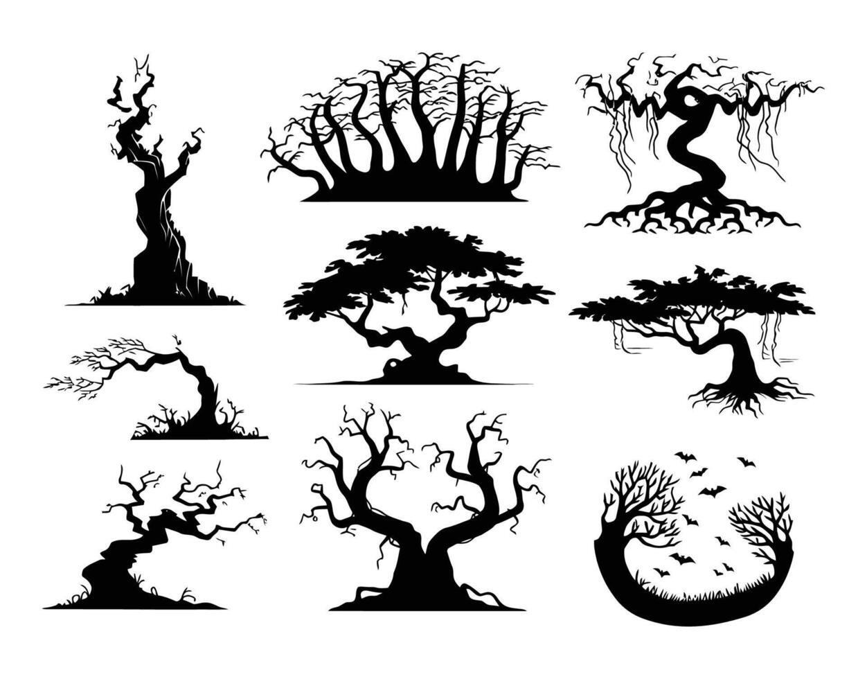 Creepy Tree Shapes EPS Template Illustration vector