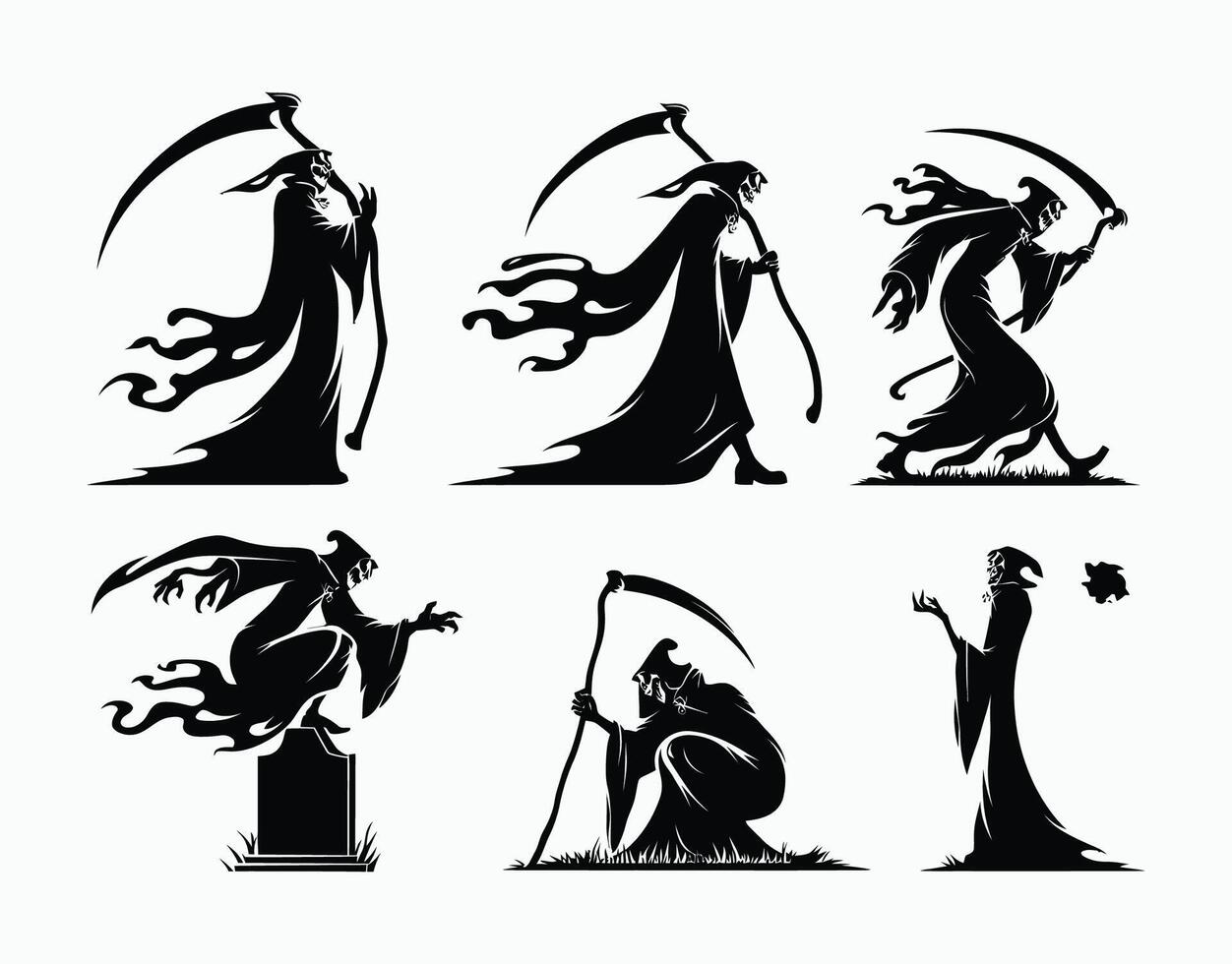 Grim Reaper Pose Silhouette EPS Template Illustration vector