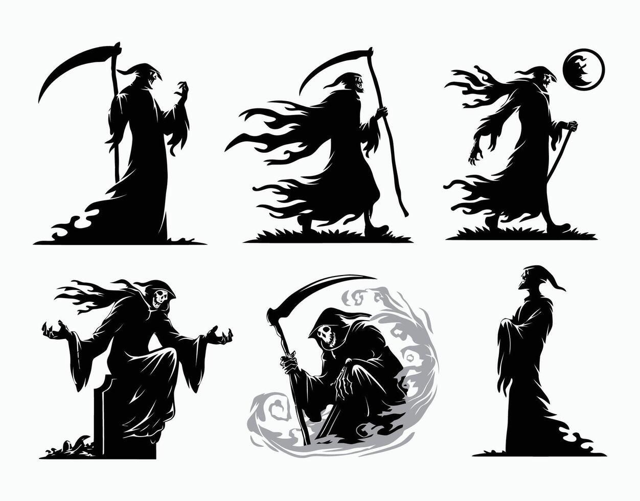 Grim Reaper with Open Arms Silhouette EPS Template Illustration vector