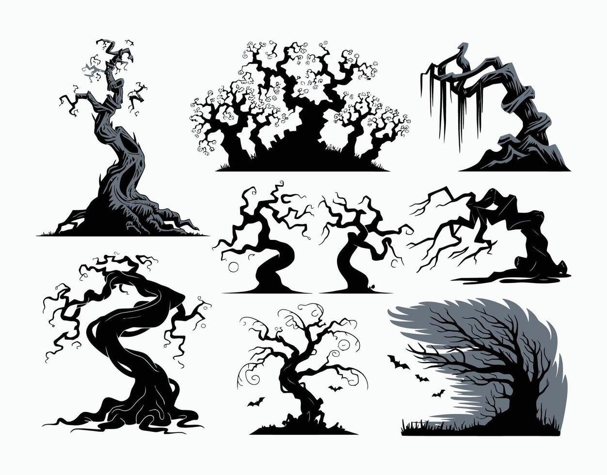 Unique Silhouettes of Creepy Trees EPS Template Illustration vector
