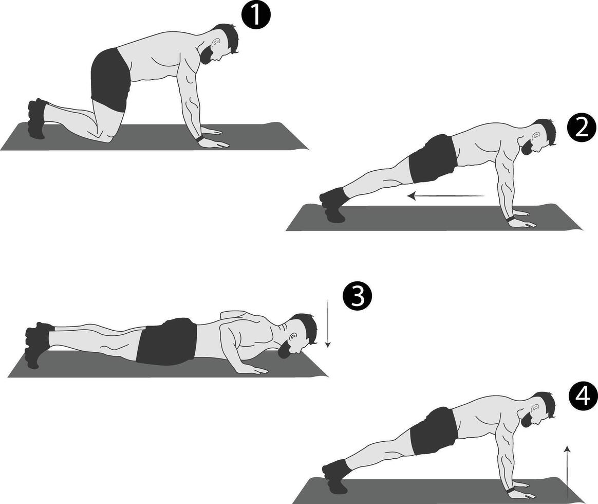 Pushup step by step illustration vector