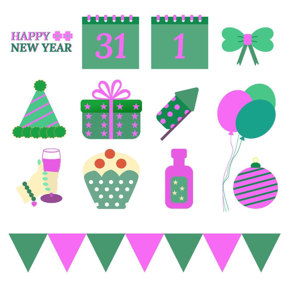 Element set Happy New Year ,green and pulple vector